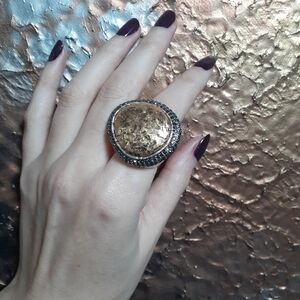 Zara Nwot Mixed Metal And Crystal Maxi Statement Ring
